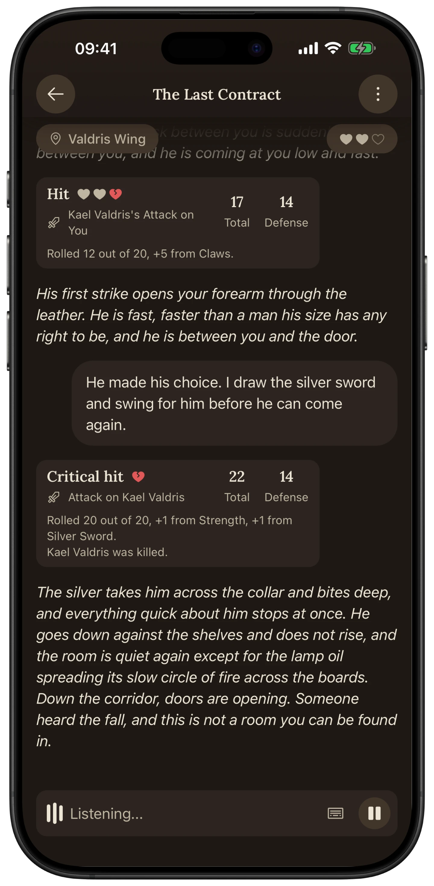 A combat scene with a critical hit
